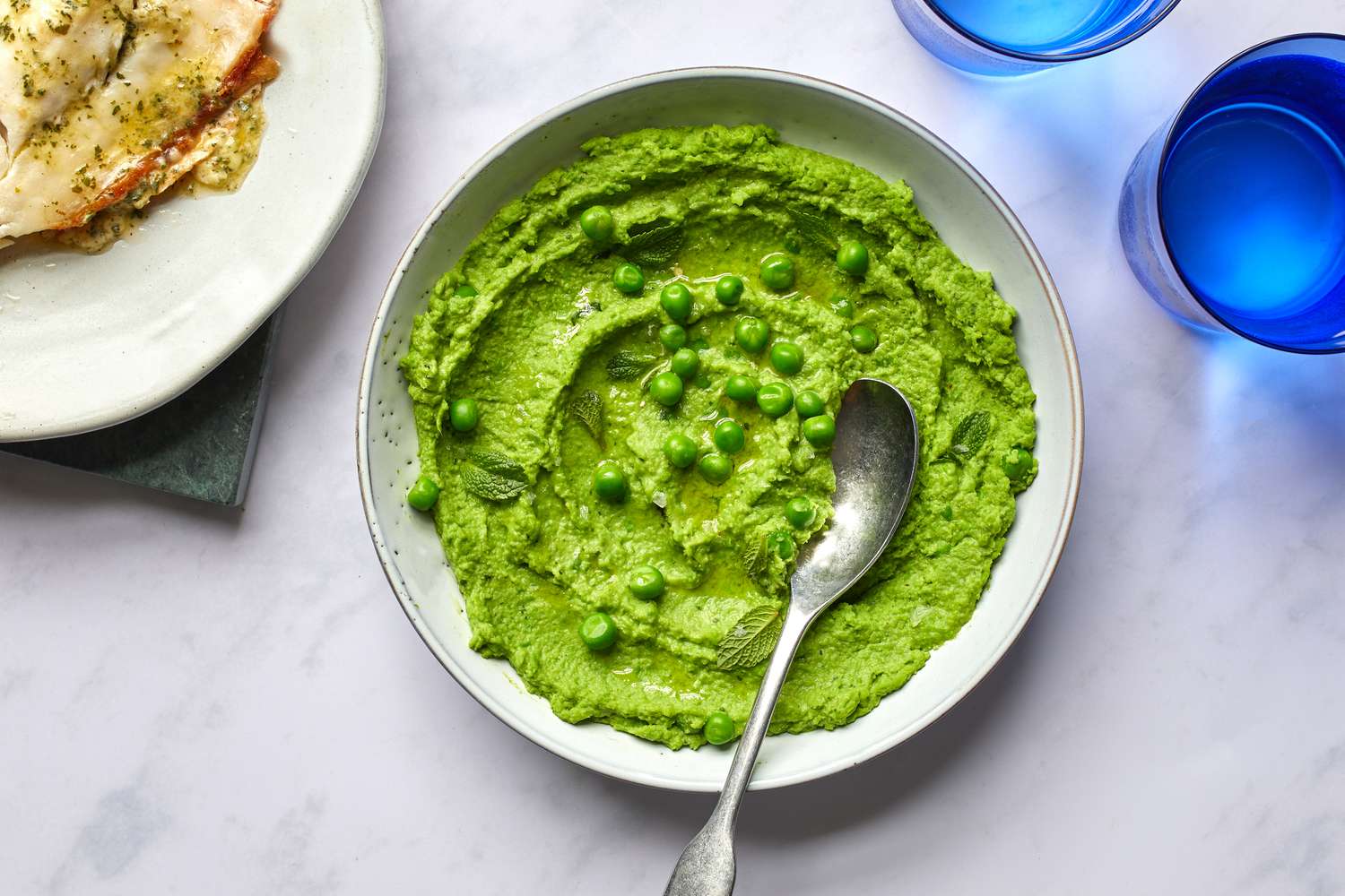 Baked Cod with Minted Pea Purée