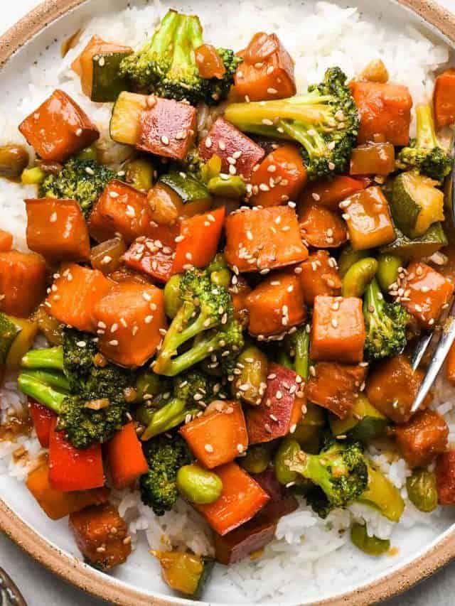 Sweet Potato and Kangaroo Stir Fry with Finger Lime