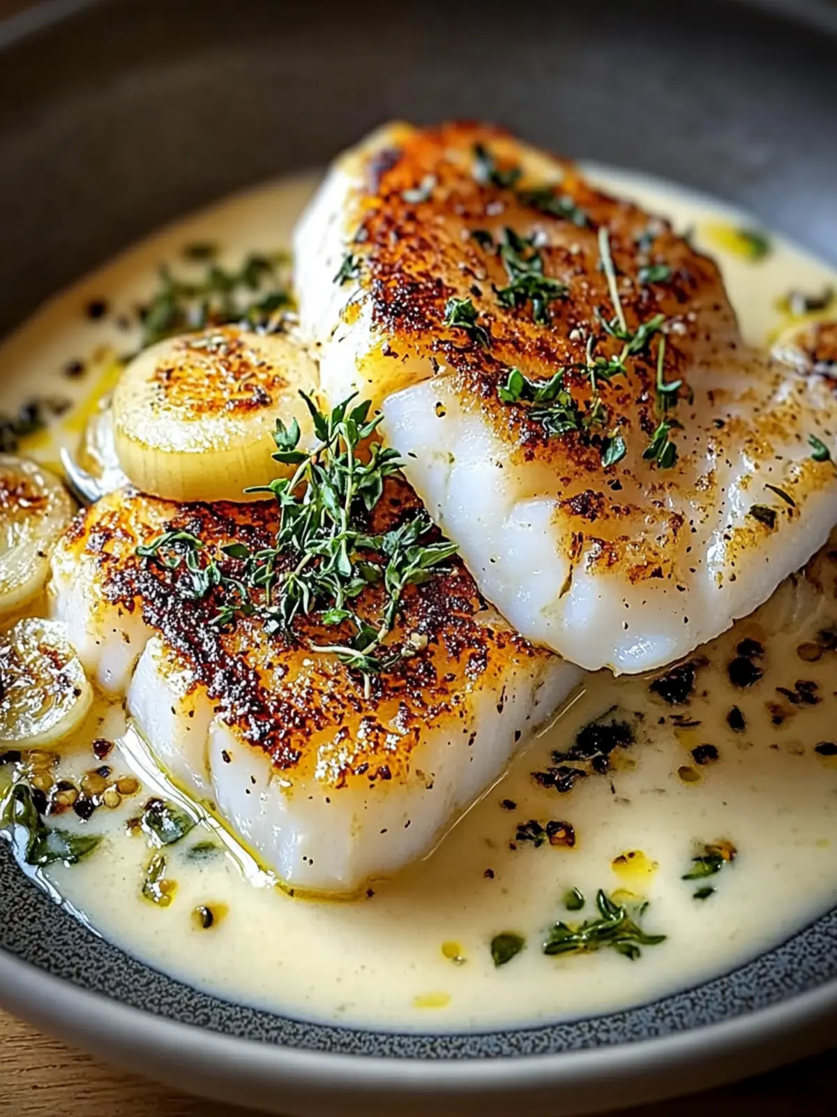 Pan-Seared Cod with Creamy Pea and Mint Puree