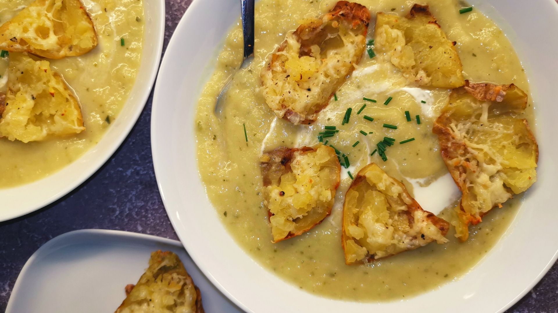 Classic Welsh Leek and Potato Soup with Cheddar Croutons