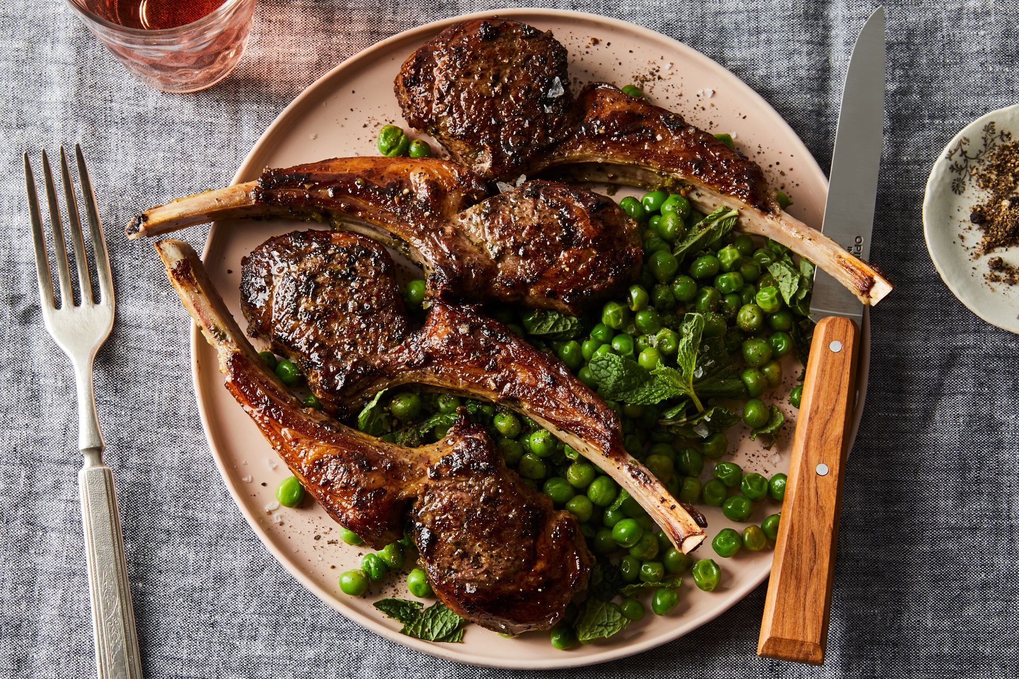 Pan-Roasted British Lamb Chops with Minted Pea Purée