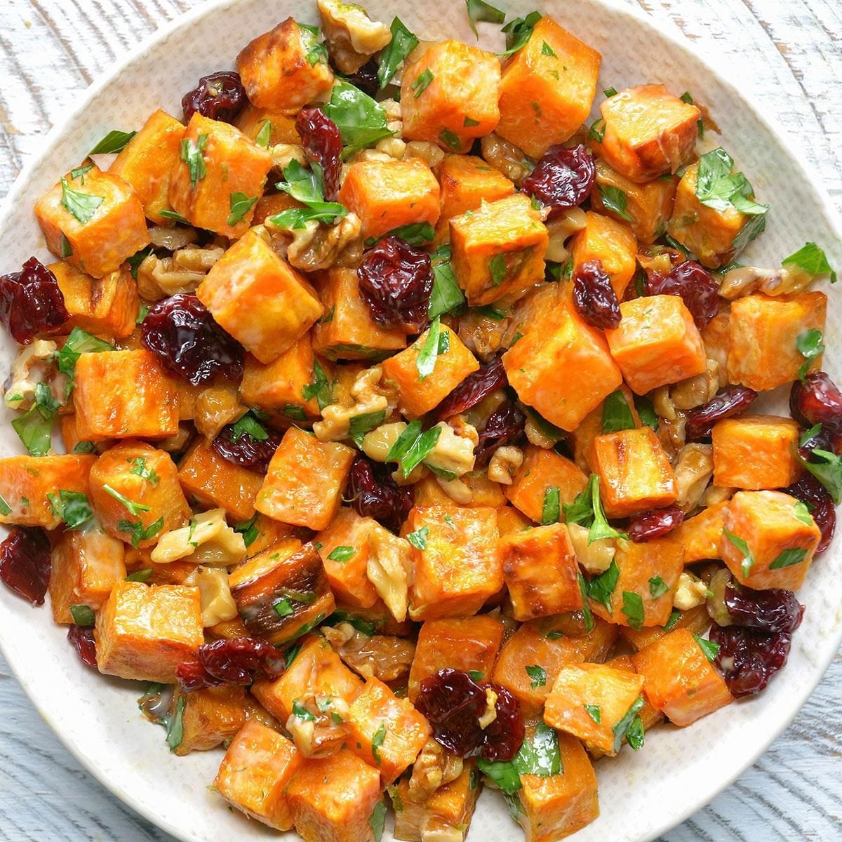 Roasted Wattleseed Sweet Potato Salad with Finger Lime Dressing