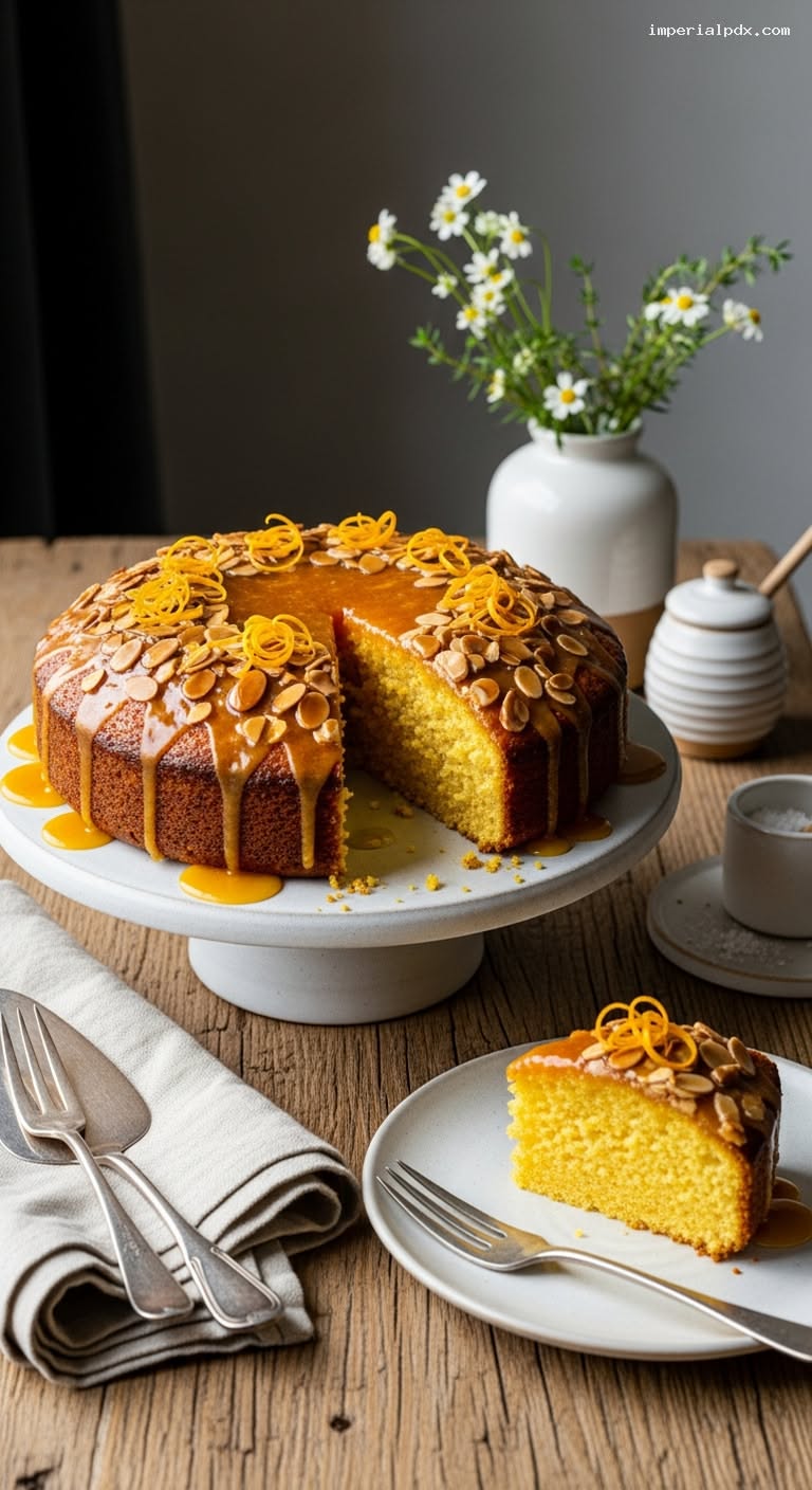 Orange Almond Polenta Cake with Honey Glaze