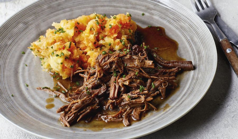 Slow-Roasted Beef Brisket with Root Vegetable Mash