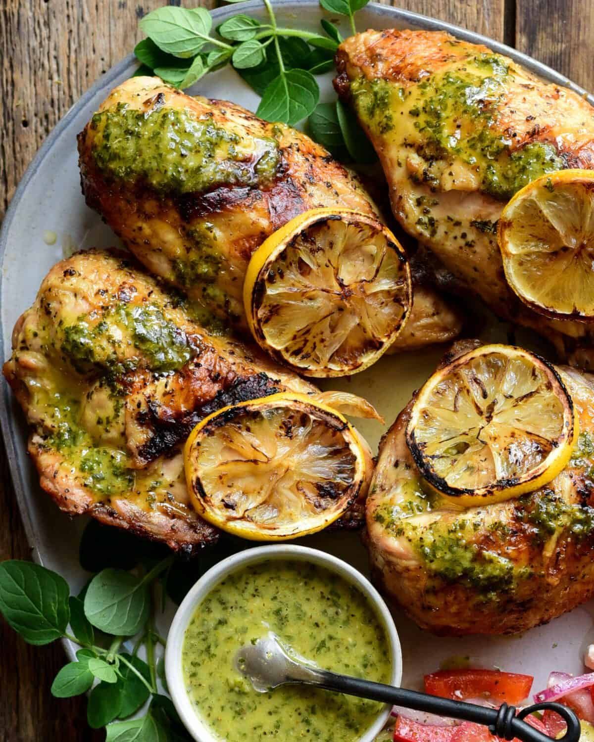 Grilled Lemon-Oregano Chicken with Tzatziki Drizzle