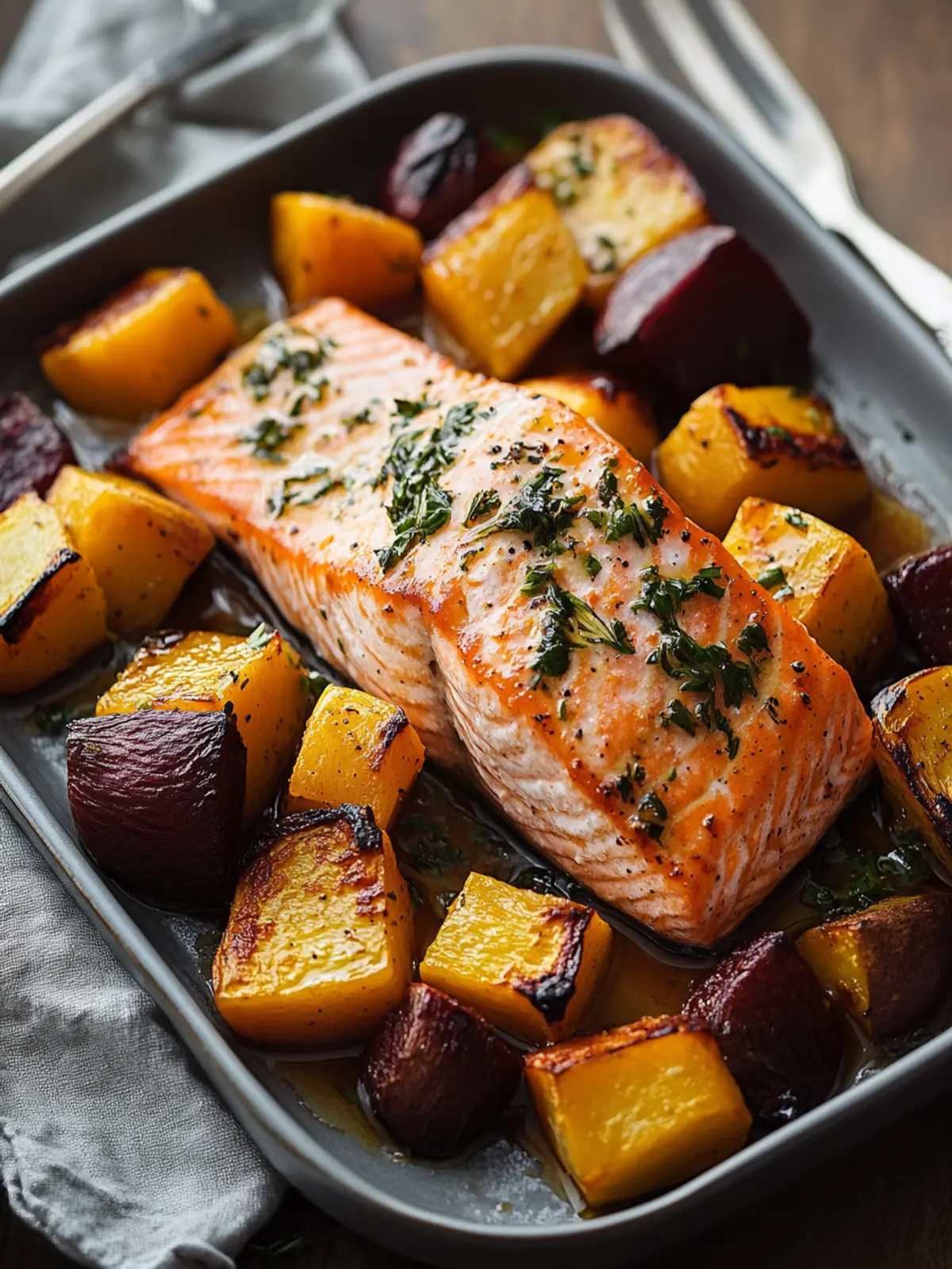 Grilled Maple-Glazed Salmon with Roasted Root Vegetables
