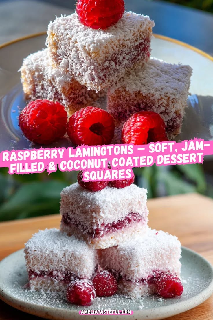 Baked Lamington Squares with Coconut and Raspberry Jam