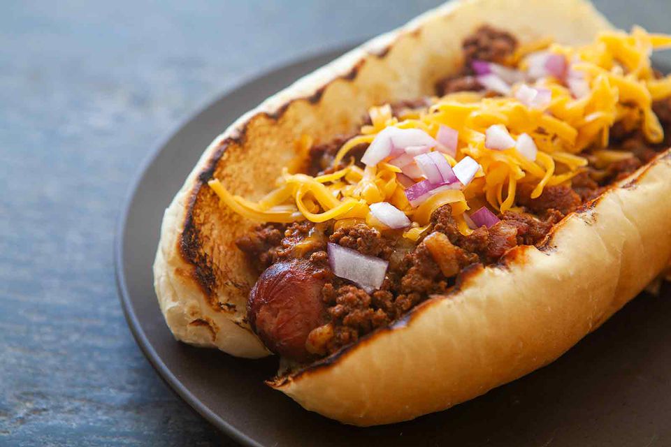 Buffalo-Style Chili Cheese Dog with Caramelized Onions