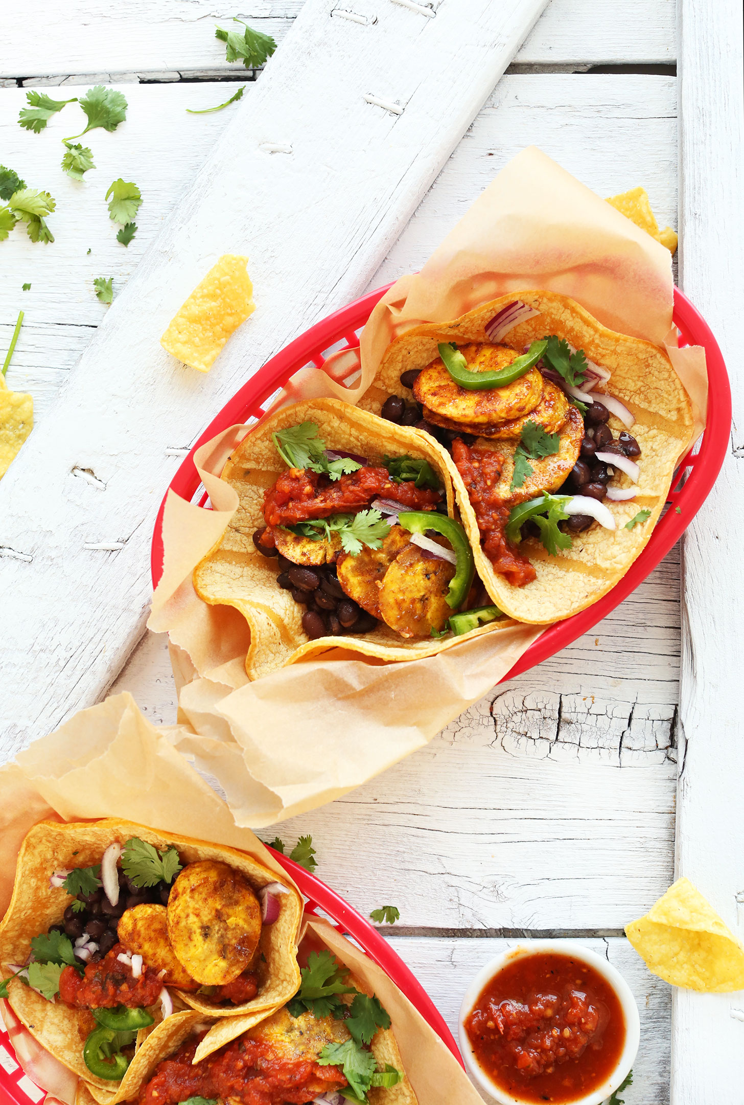 Roasted Plantain Tacos with Black Bean Salsa
