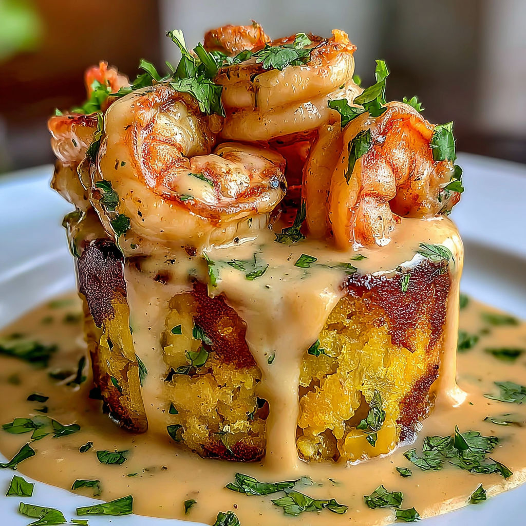 Grilled Mofongo-Stuffed Plantains with Garlic Shrimp