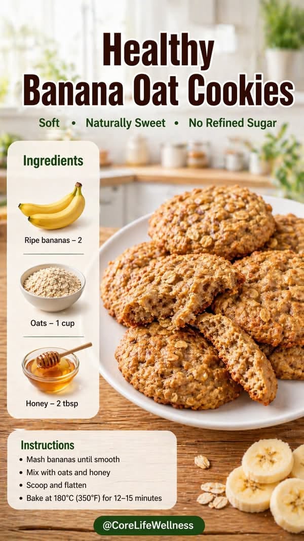 Soft Baked Banana Oat Cookies with Cinnamon