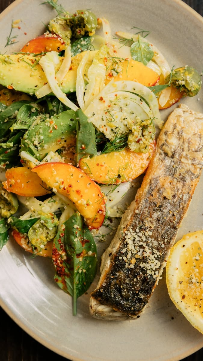 Pan-Fried Barramundi with Lemon Myrtle and Roasted Macadamia Salad