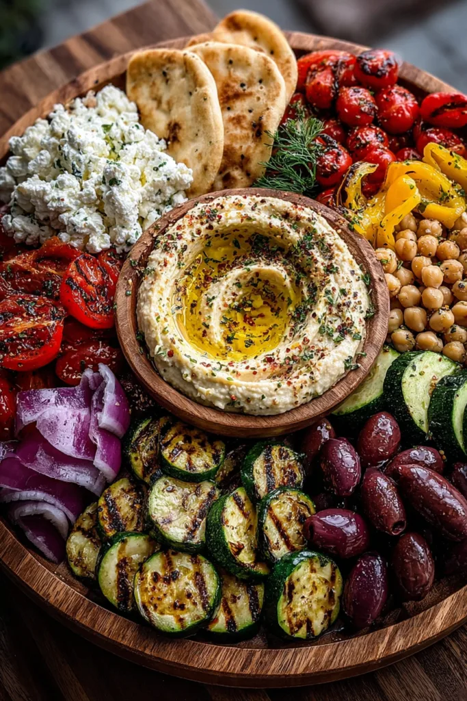 Vegetarian Greek Mezze Plate with Dolmades and Feta