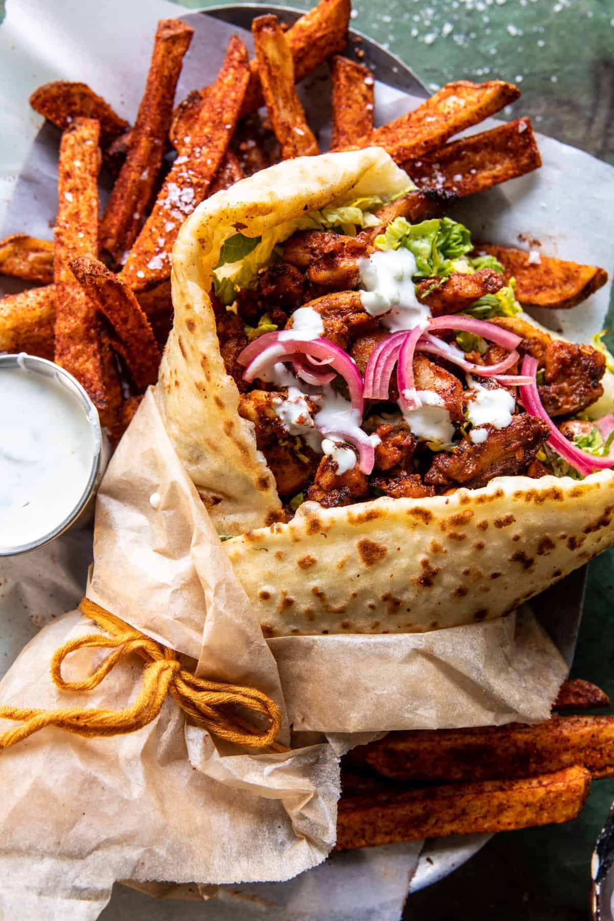 Pan-Seared Gyro-Style Chicken with Tzatziki and Pita Wraps