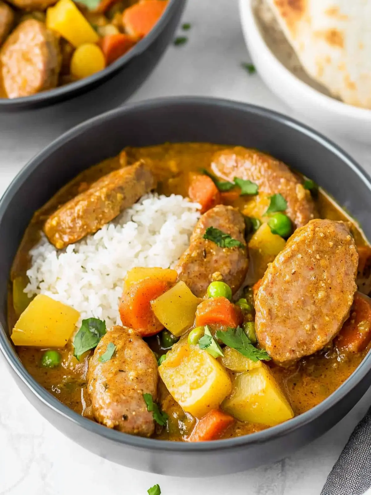 Slow-Cooked Curried Sausages with Onion and Tomato