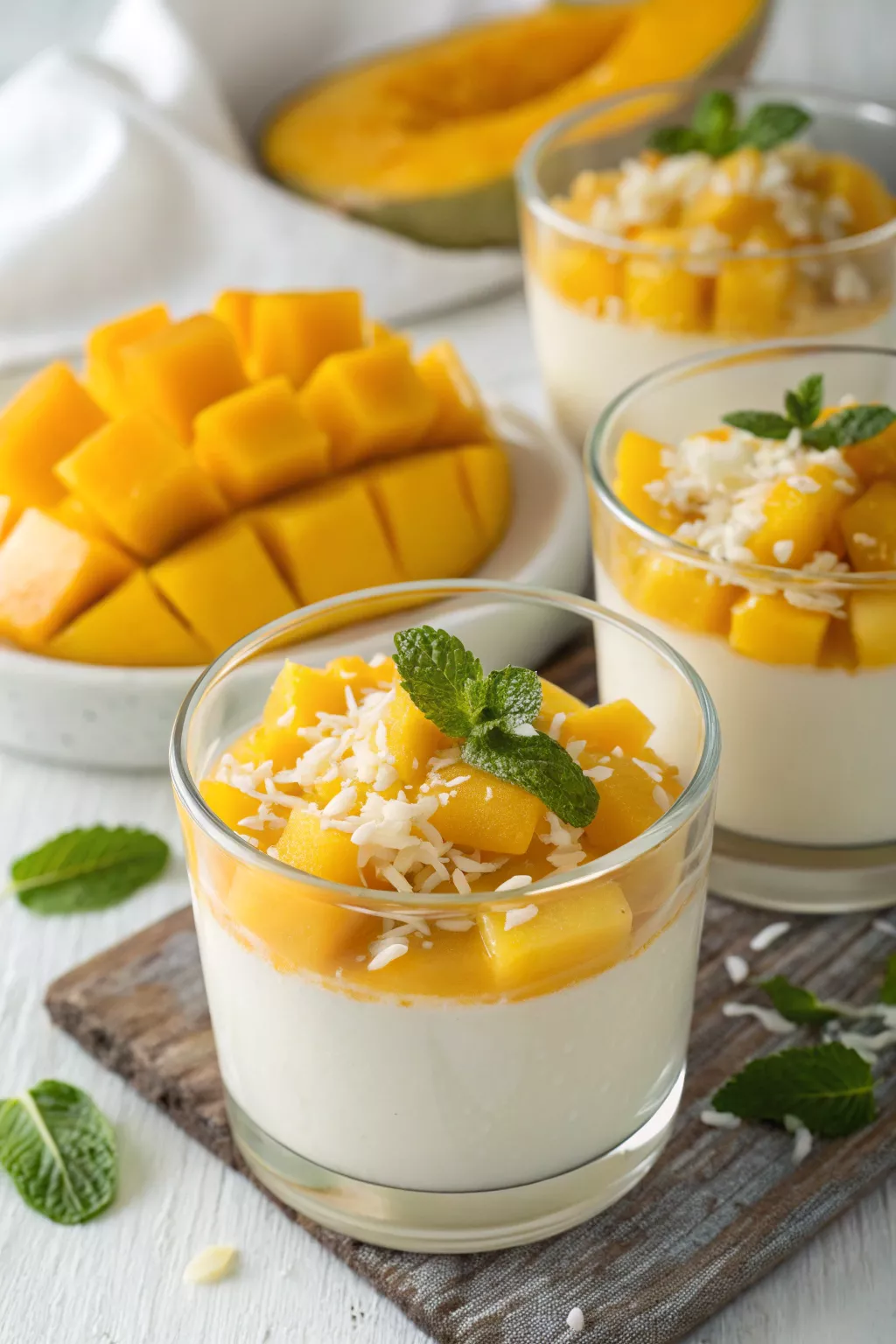 Baked Coconut Panna Cotta with Mango Puree