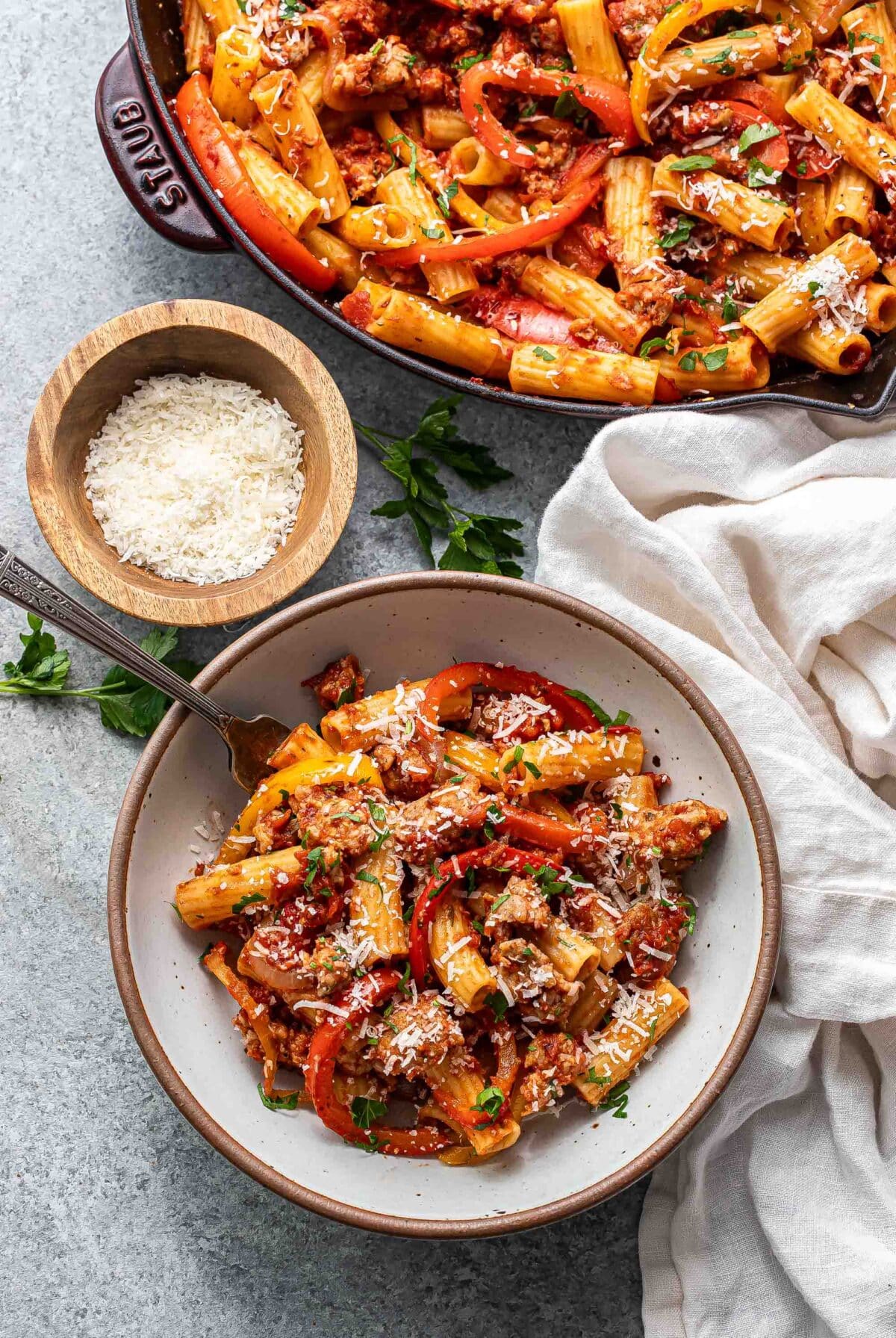 Mulberry-Inspired Italian Sausage and Peppers Pasta