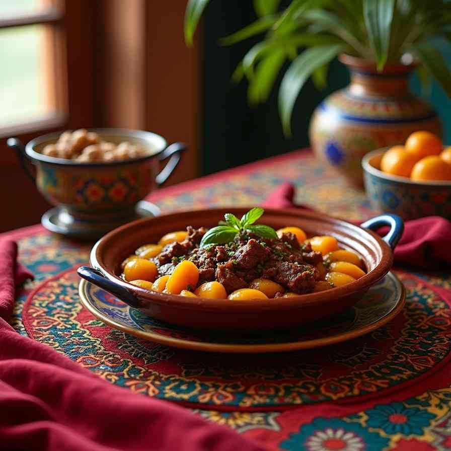 Slow-Cooked Beef Tagine with Apricots and Almonds