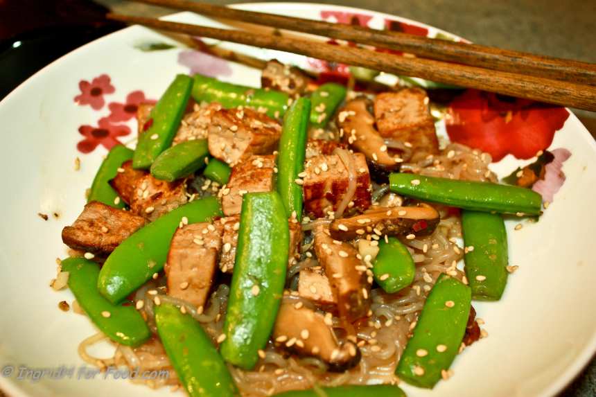 Stir-Fried Tofu with Ginger-Sesame Glaze and Snap Peas