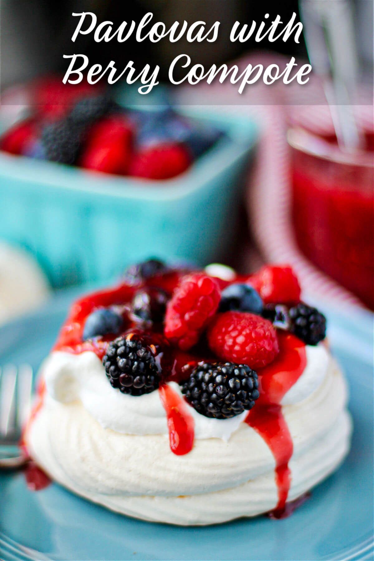 Pavlova with Mixed Berry Compote and Whipped Cream