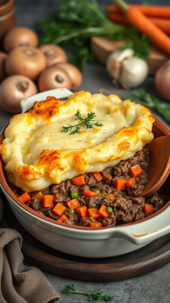 Baked Shepherd’s Pie with Savory Mushroom and Ground Beef