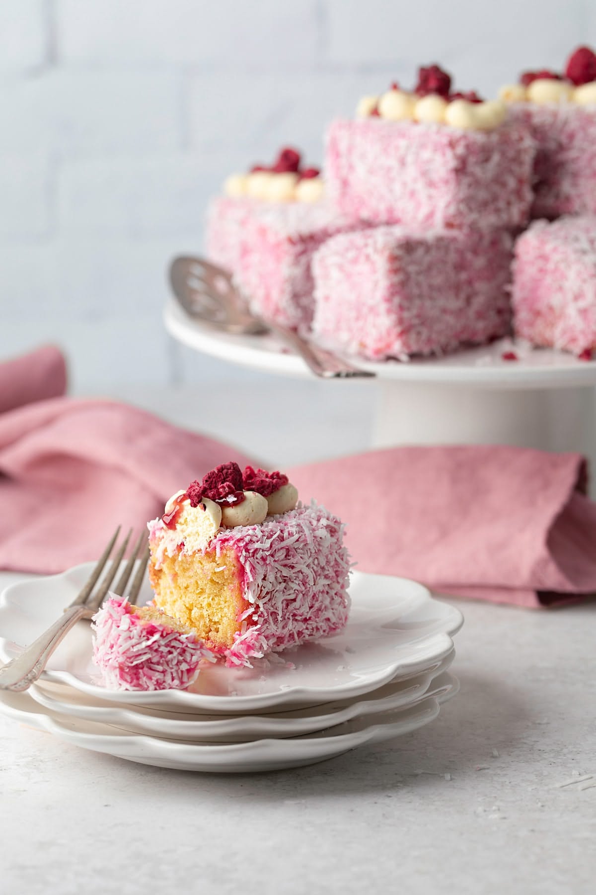 Classic Lamington Cubes with Coconut and Raspberry Jam