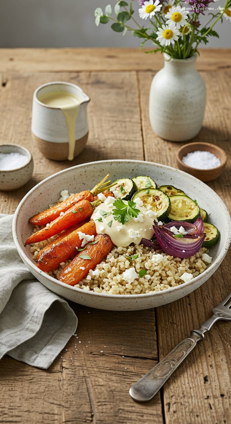 Roasted Spring Veggie Grain Bowl with Lemon-Tahini Dressing