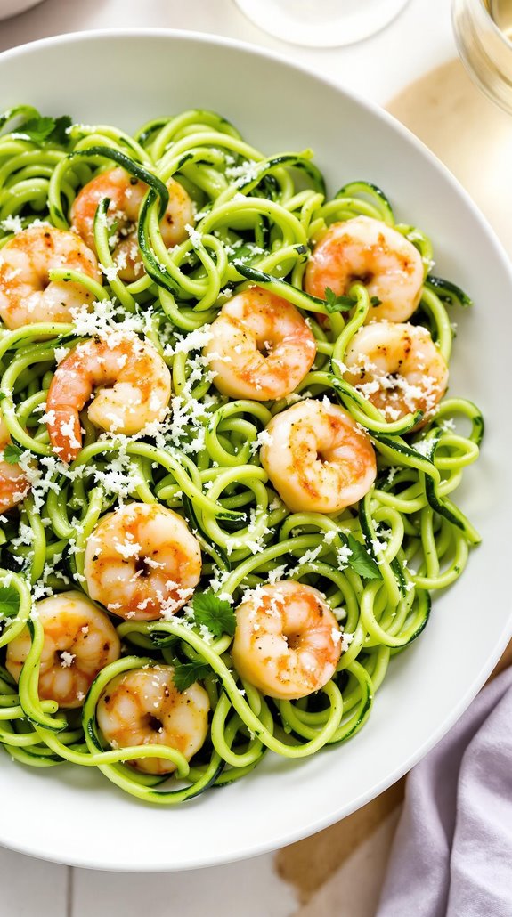 Sautéed Shrimp with Zucchini Noodles and Basil-Pesto