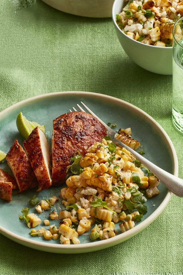 Lakefront Grilled Chicken with Charred Corn and Herb Salad