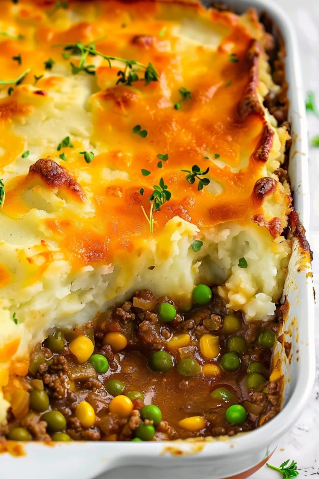 Baked Shepherd’s Pie with Caramelized Onion and Peas