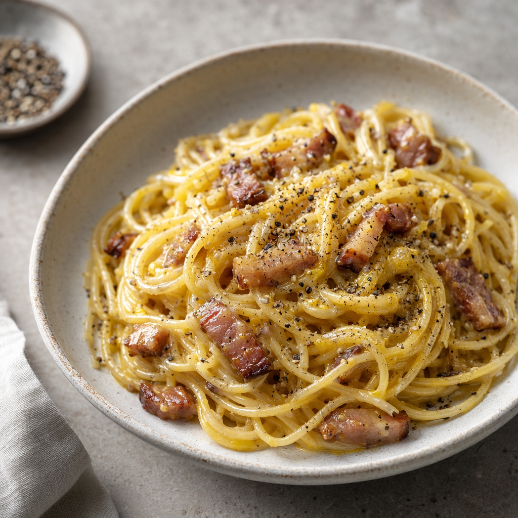 Pasta alla Carbonara with Guanciale and Black Pepper