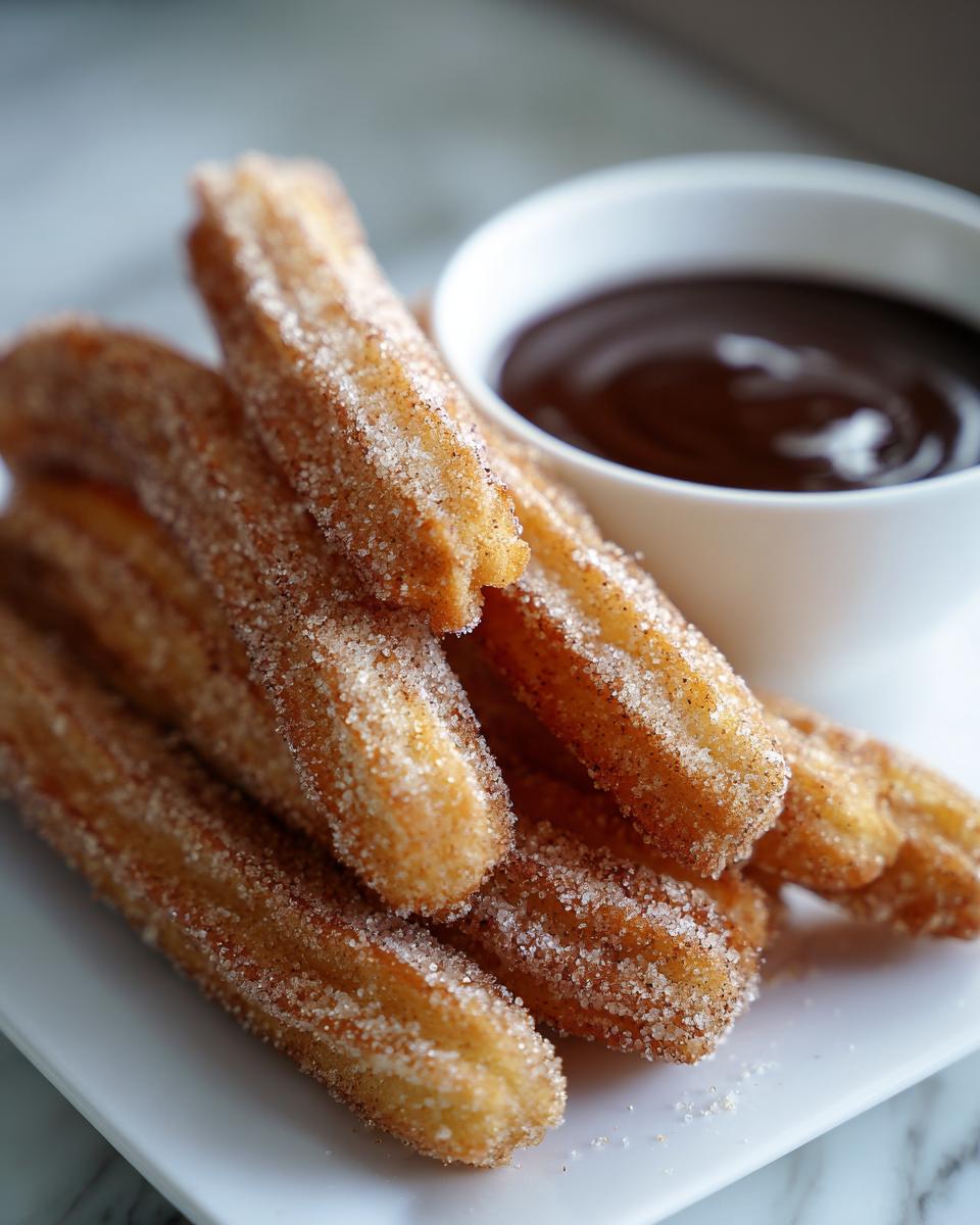 Pan-Fried Churros with Cinnamon Sugar and Chocolate Dipping Sauce