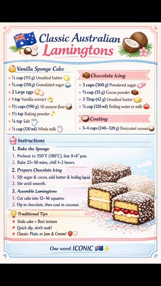 Classic Lamington Cake with Raspberry Jam and Coconut Coating