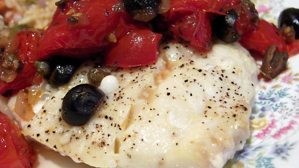 Baked Cod with Tomato-Olive Ragout and Basil
