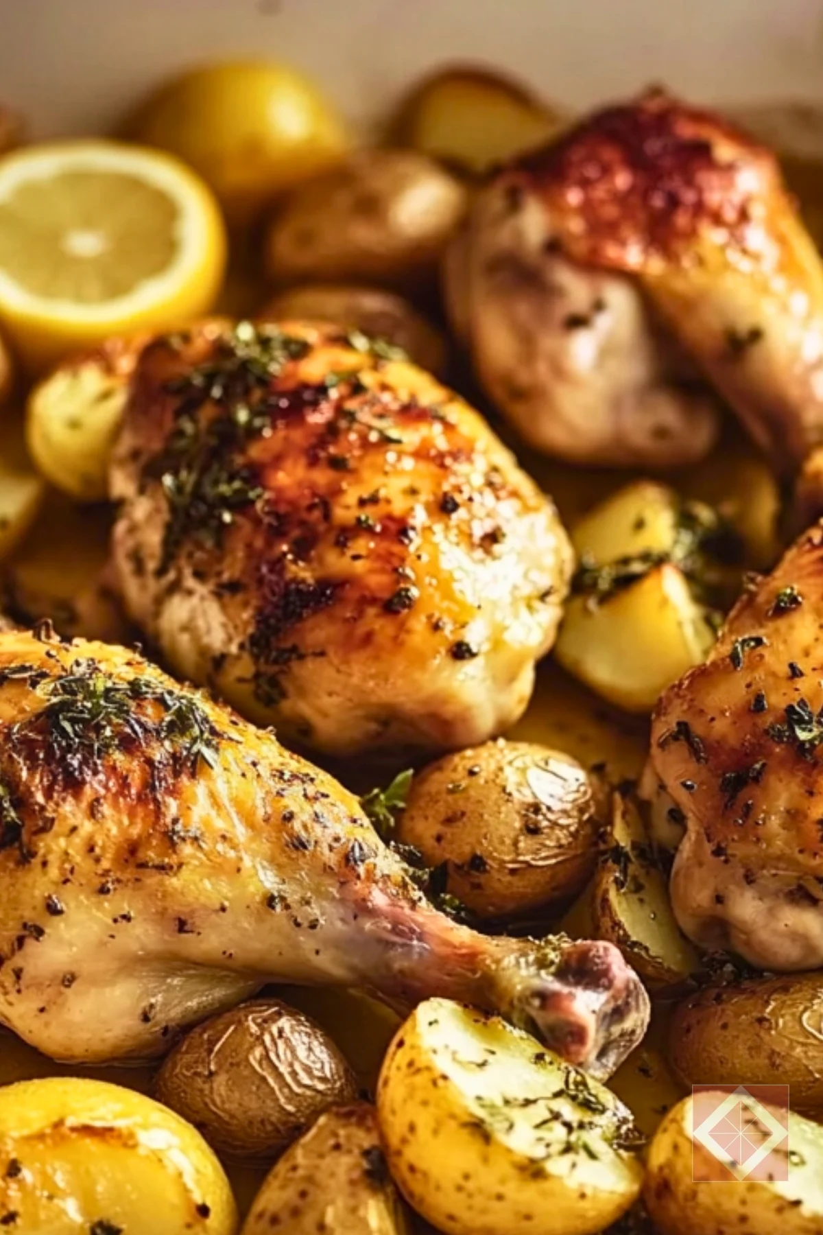 Lemon-Oregano Roasted Chicken with Potatoes and Garlic