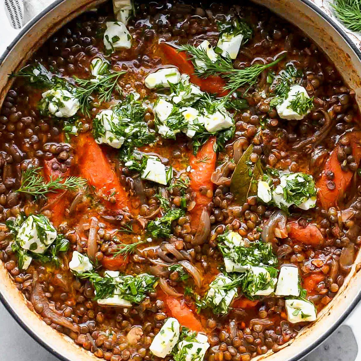 Tomato and Feta Braised Mediterranean Lentils