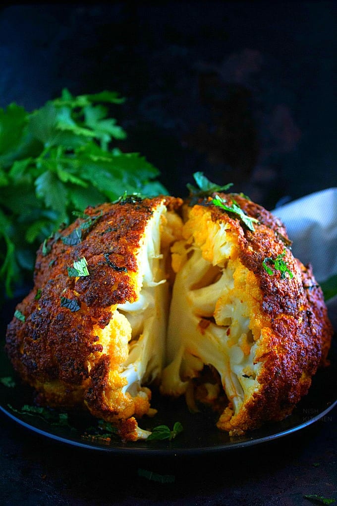 Tandoori-Spiced Roasted Cauliflower Steaks with Cilantro Chutney