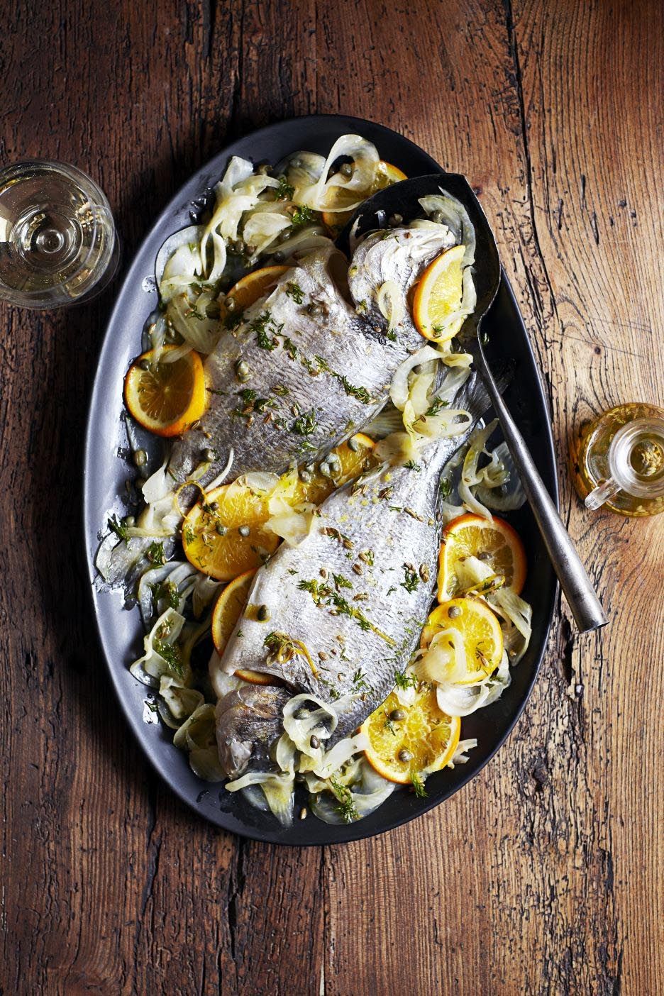 Tomato and Fennel Braised Sea Bream with Lemon and Oregano