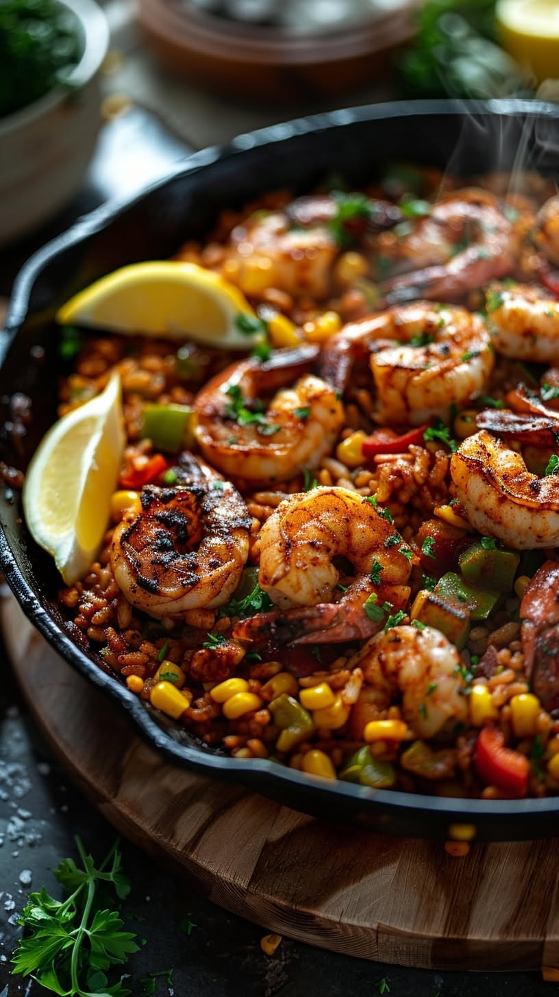 Spicy Shrimp and Chorizo Rice Skillet