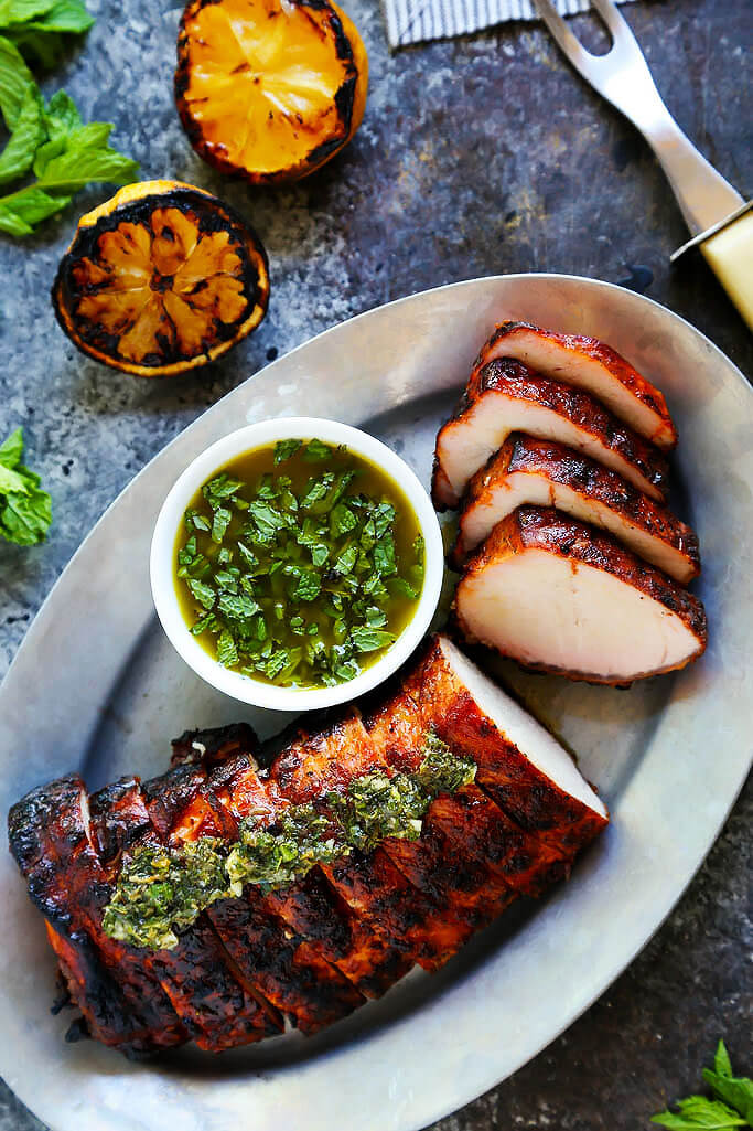 Citrus-Marinated Grilled Pork with Mint Chimichurri