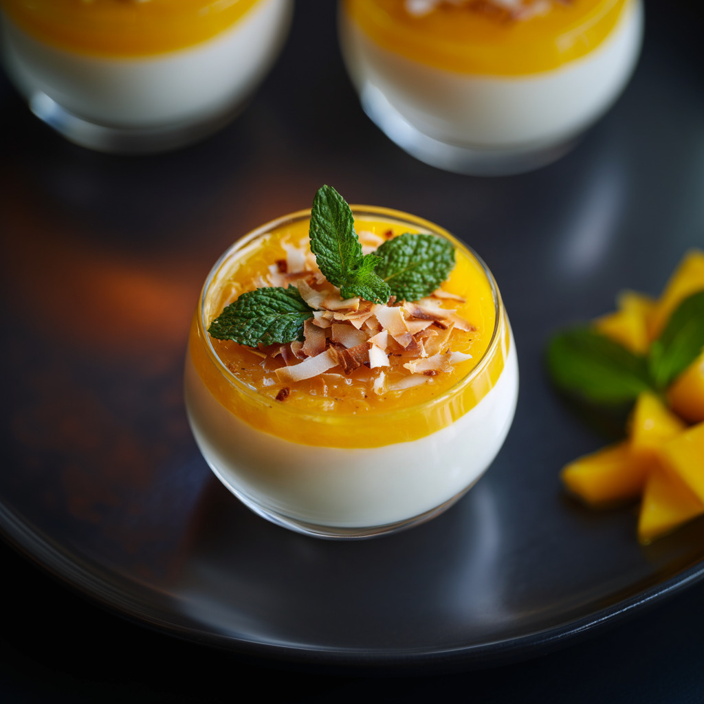 No-Bake Coconut Mango Panna Cotta with Lime Syrup