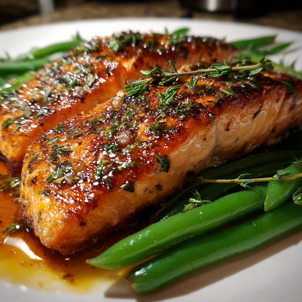 Lemon-Thyme Roasted Salmon with Garlic Green Beans