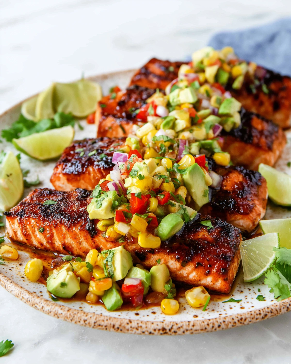 Smoked Mesquite Salmon with Charred Corn and Avocado Salad
