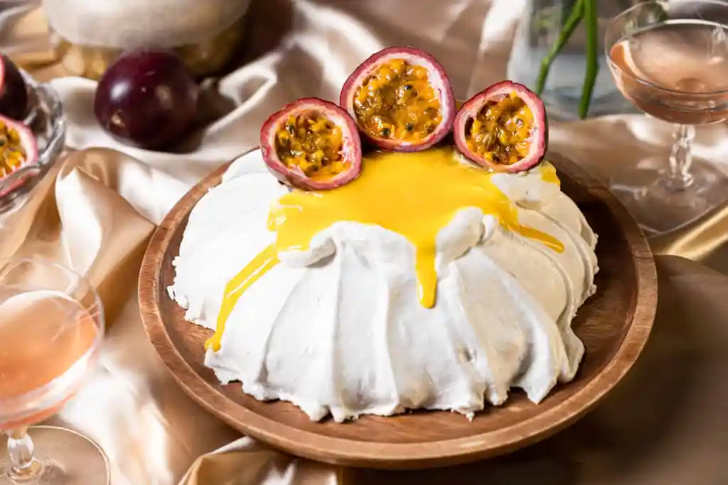 Traditional Pavlova with Passionfruit and Whipped Cream