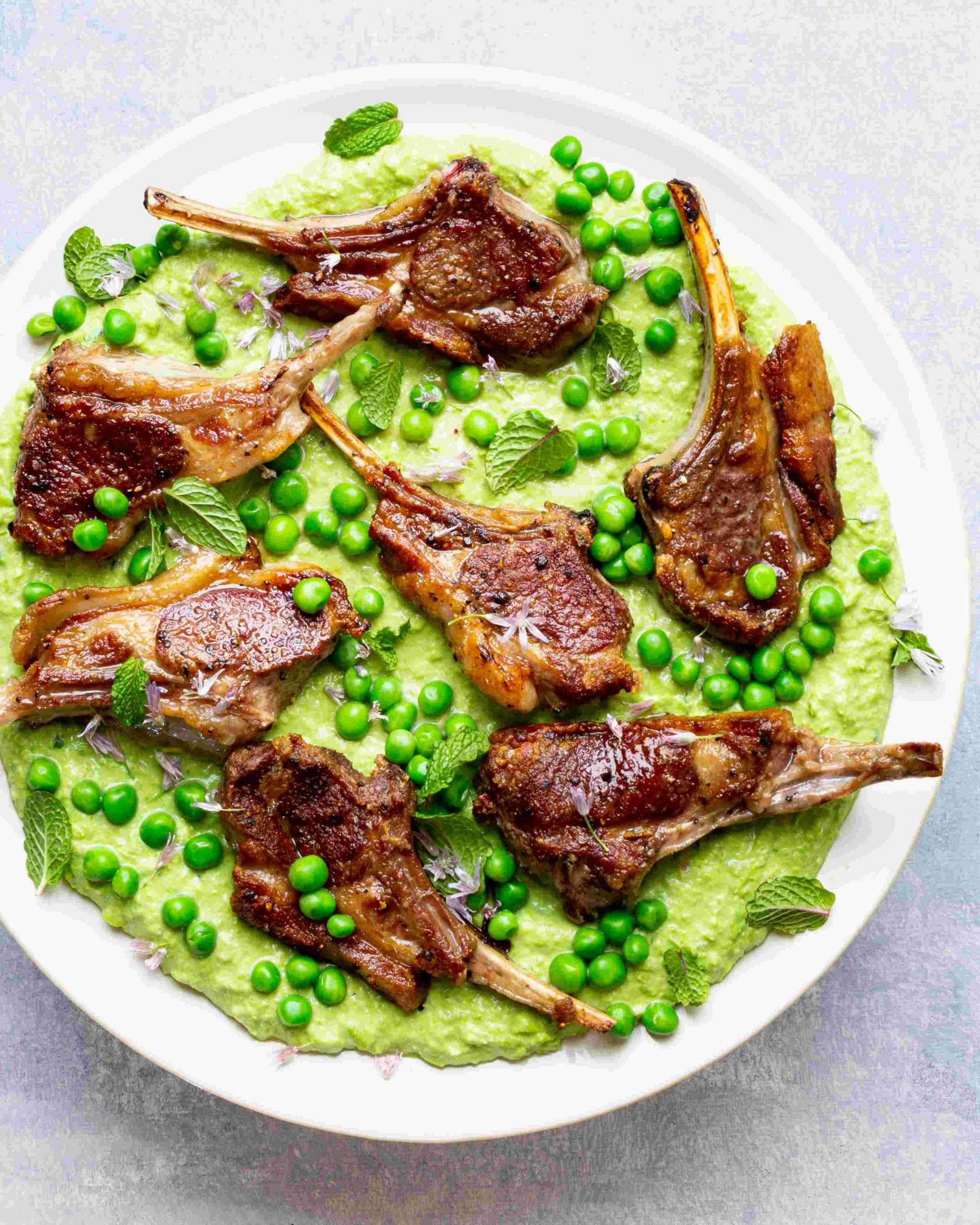 Pan-Fried Lamb Chops with Mint Pea Purée