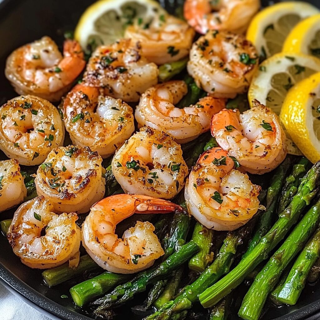 Sautéed Garlic Butter Shrimp with Lemon and Asparagus