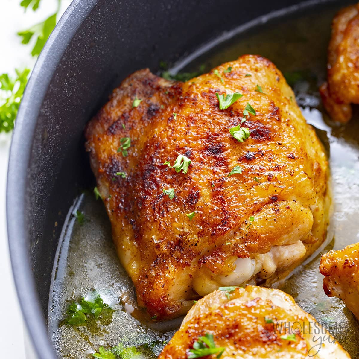 Crispy Pan-Seared Chicken Thighs with Lemon-Herb Butter