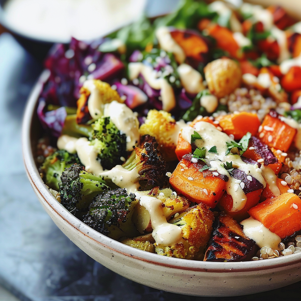 Hearty Quinoa & Roasted Vegetable Bowl with Tahini Drizzle