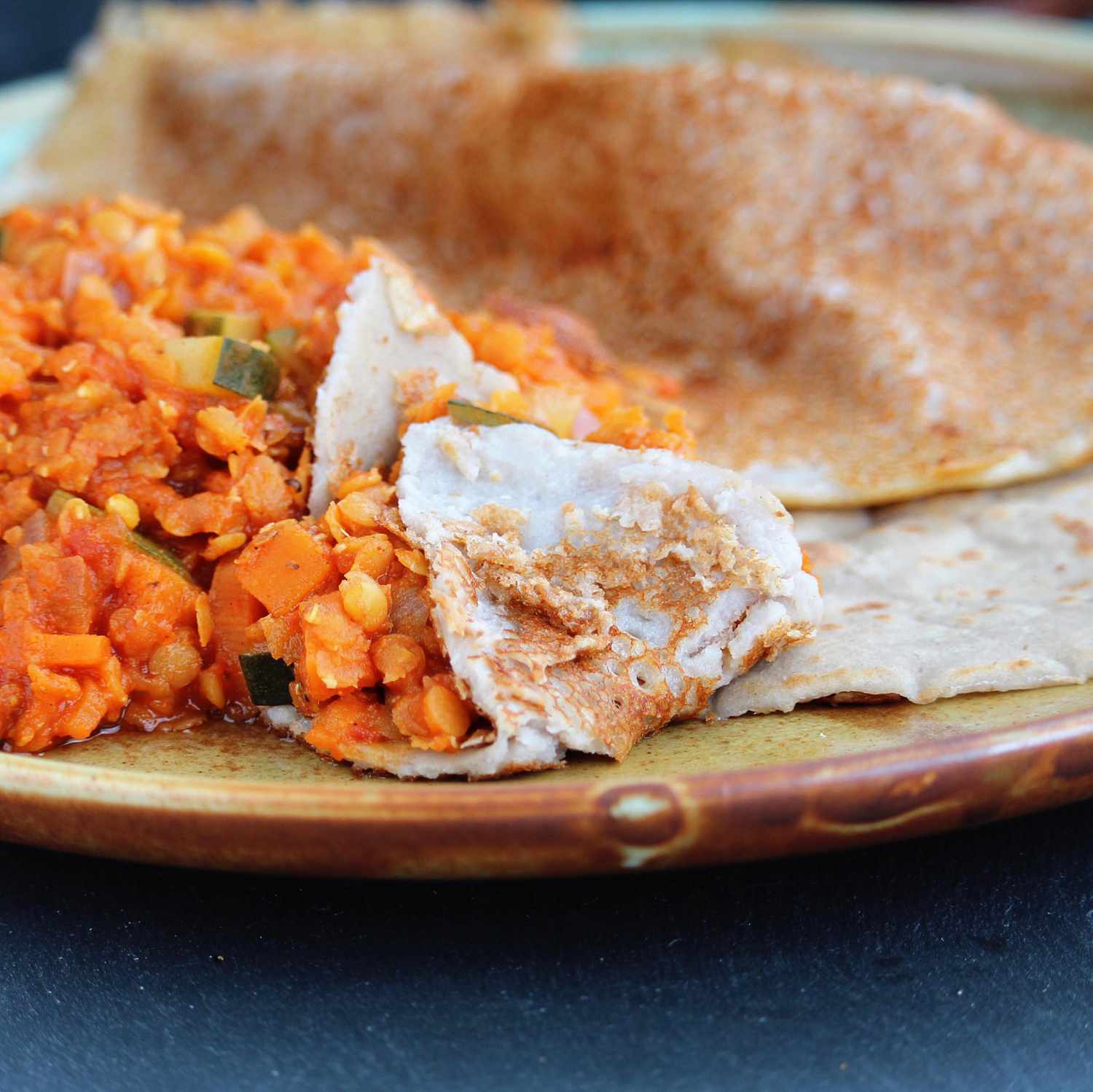 Stewed Berbere-Spiced Lentils with Injera Flatbread