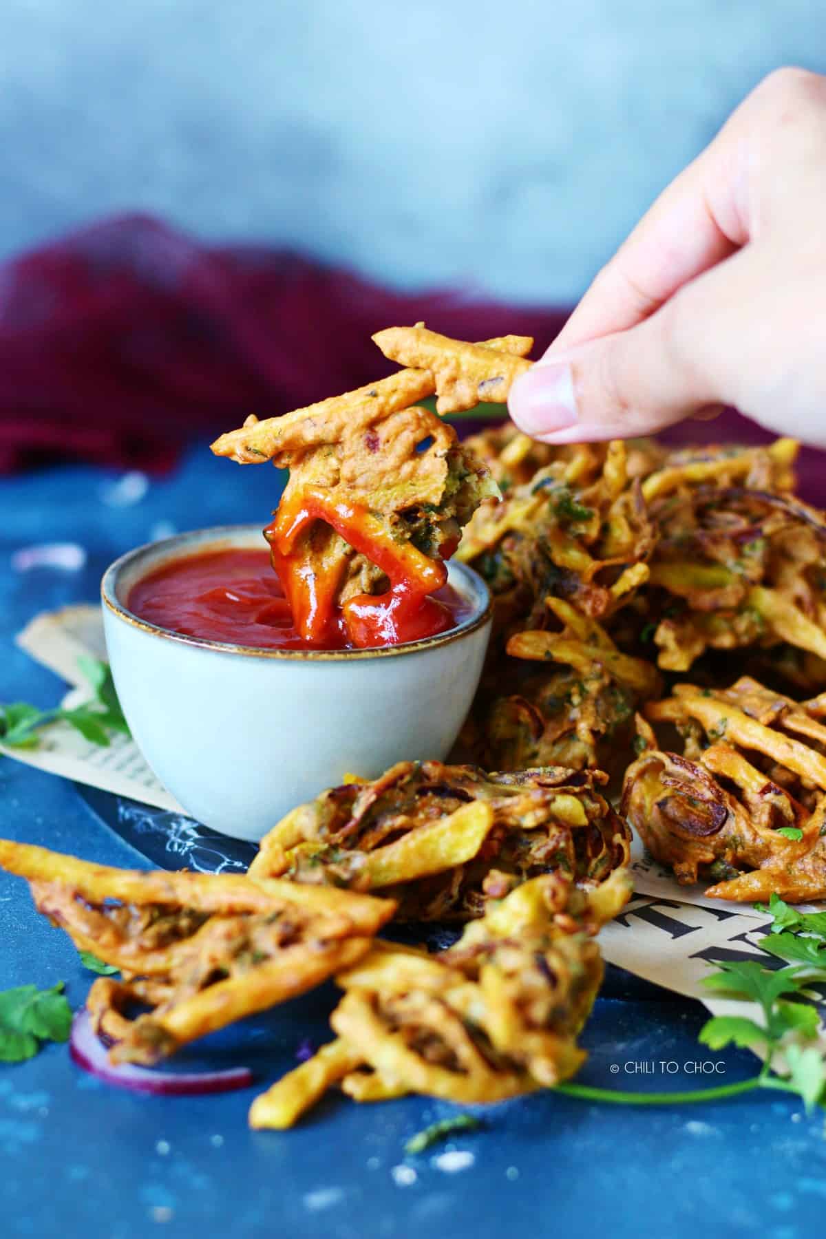 Crispy Besan Pakoras with Spiced Tamarind Chutney